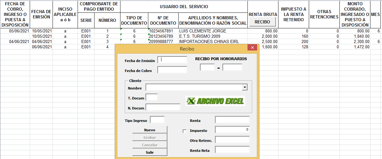 Control de Recibos por Honorarios